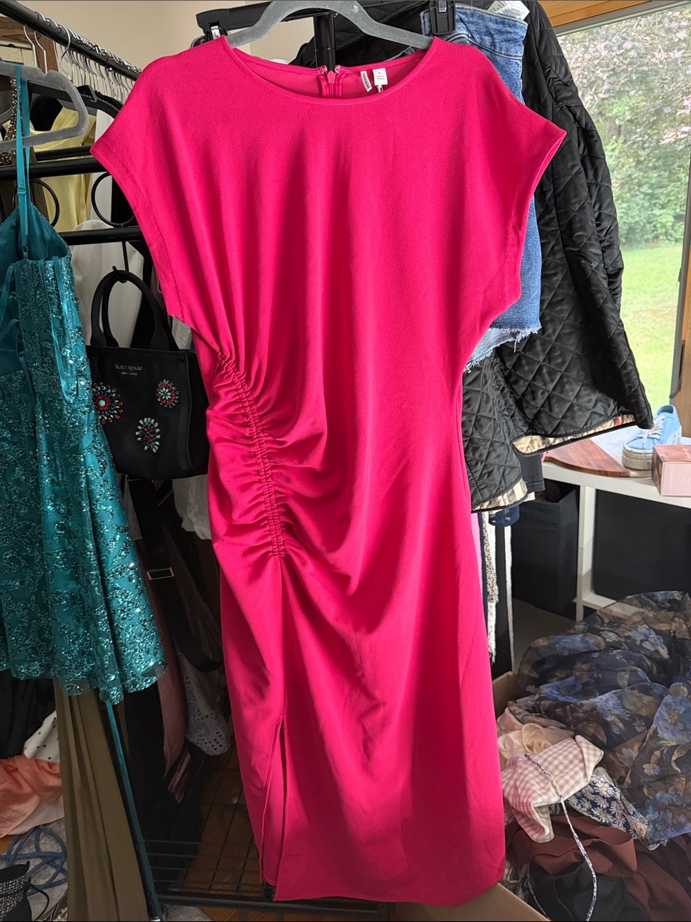Nordstrom Fuchsia Ruched-Detail Midi Dress